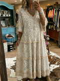Women's Western Bohemian Floral Print Tassel Patchwork Casual V-Neck Dress