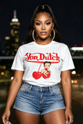 Cherry Graphic Print Short Sleeve Crew Neck Casual T-Shirt-White