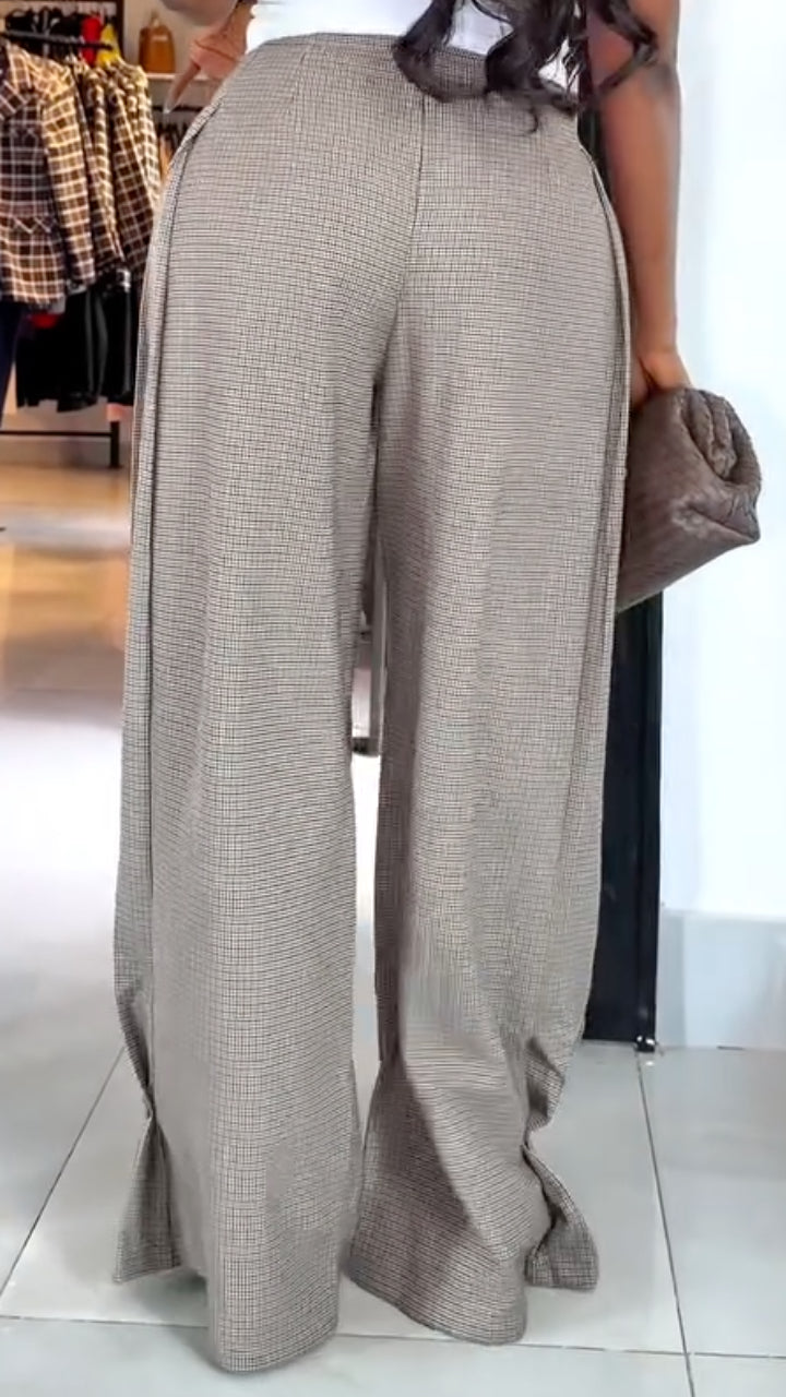Micro-Check High-Waisted Palazzo Pants