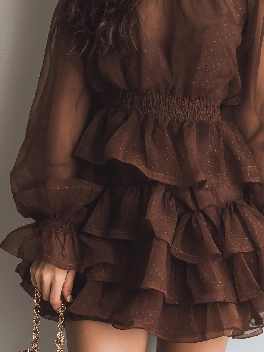 Vintage Boho Layered Chiffon Ruffle Mini Dress