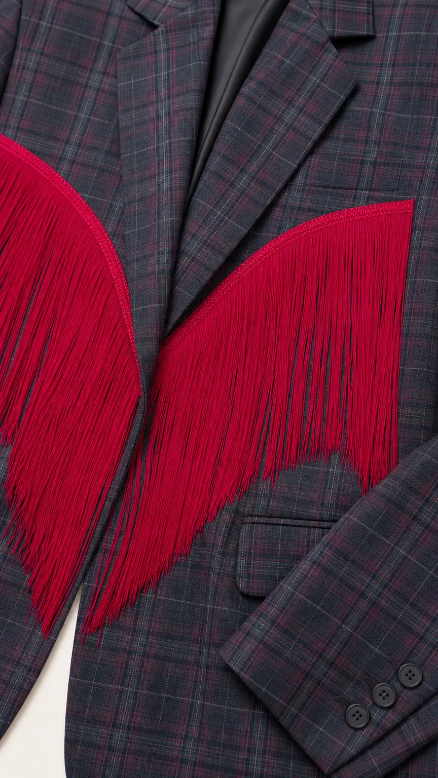 Women's Oversized Plaid Fringe Statement Blazer