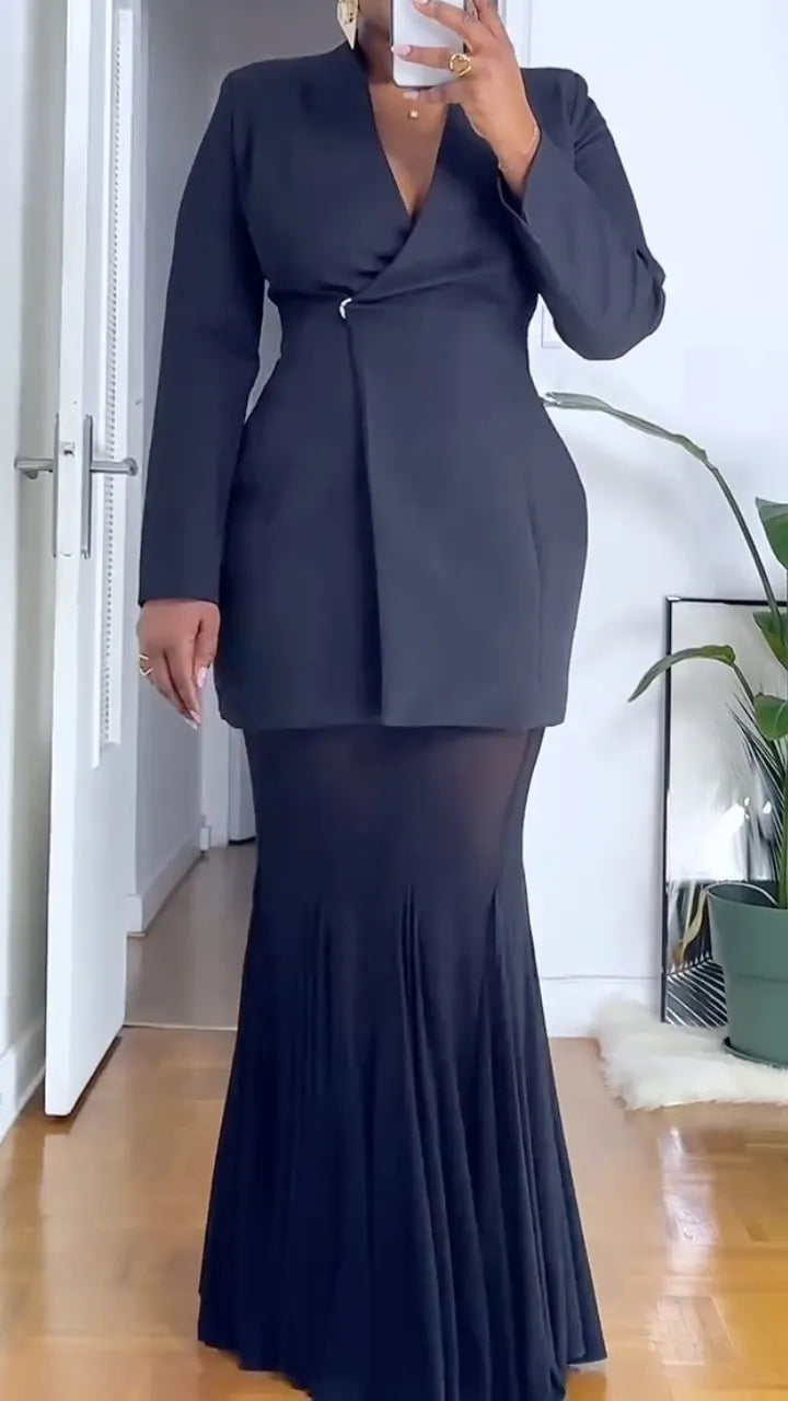 Wrap Blazer Mesh Mermaid Two‑Piece Outfit