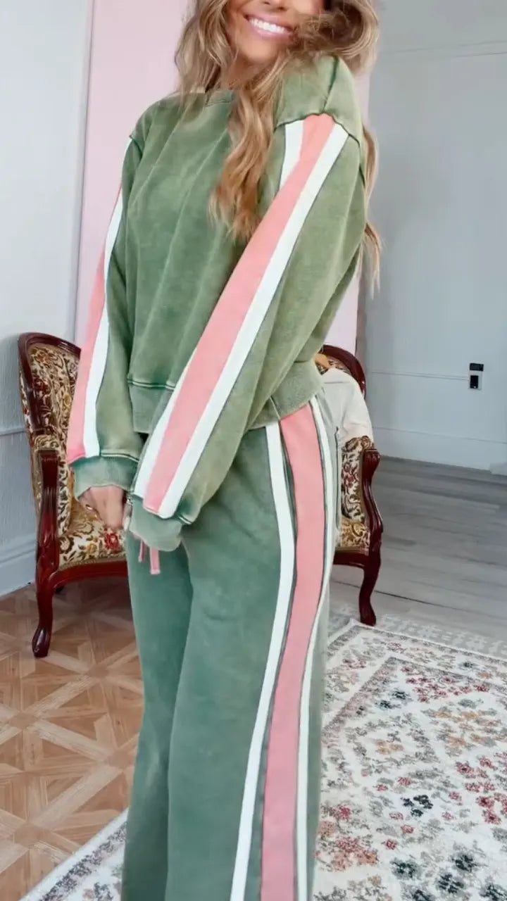 Mineral Wash Green Stripe Sweatpant Set
