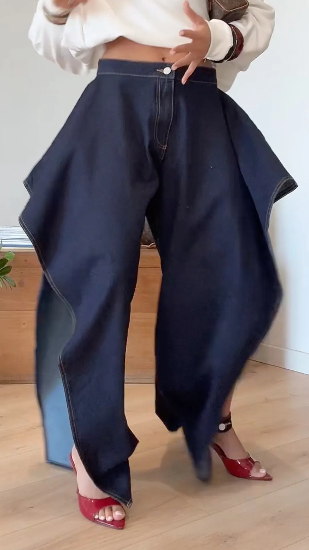 Denim Irregular Ruffled Flare Jeans