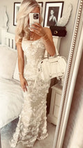 White 3D Petal Sequin Mermaid Gown