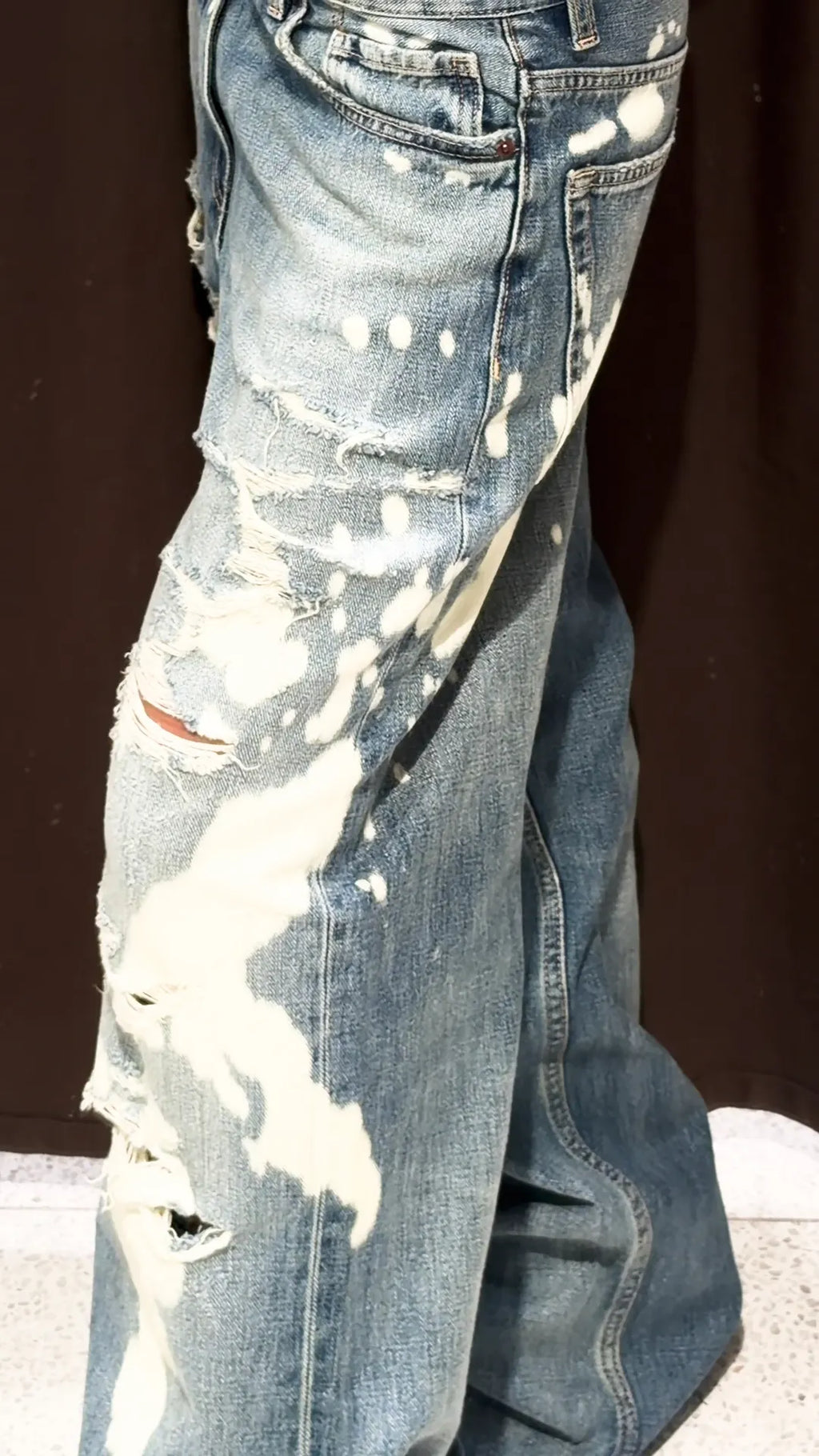 Bleach Splash Ripped Wide Leg Denim Jeans