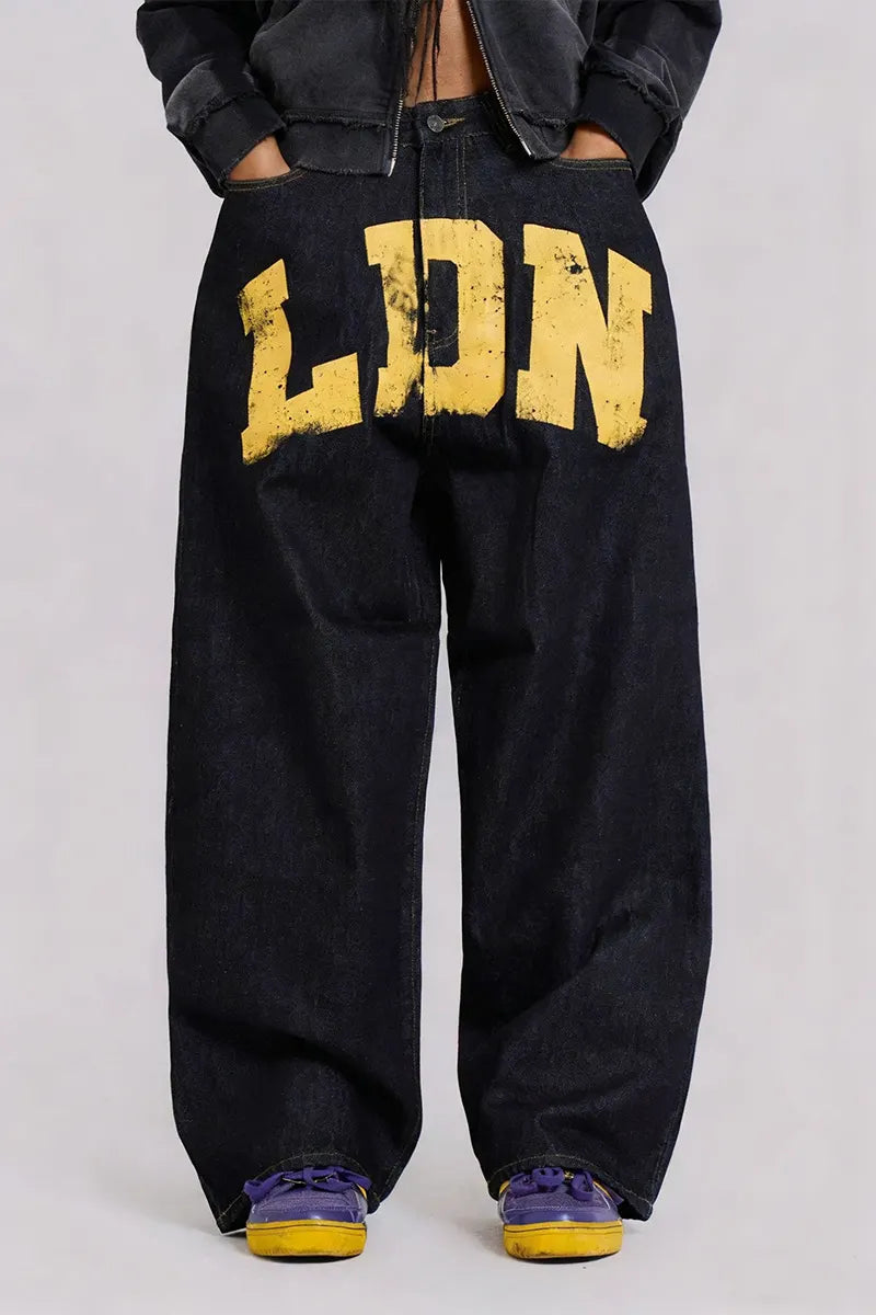 Women's Street Letter-Print Loose-Fit Jeans