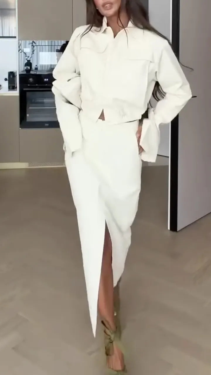 Cropped Shirt And Midi Skirt Two Piece Set