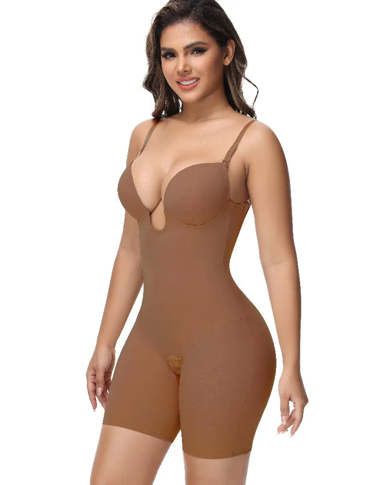 🎉 Women's U Plunge Strapless Tummy Control Bodysuit Low Back Built In Bra Shapewear