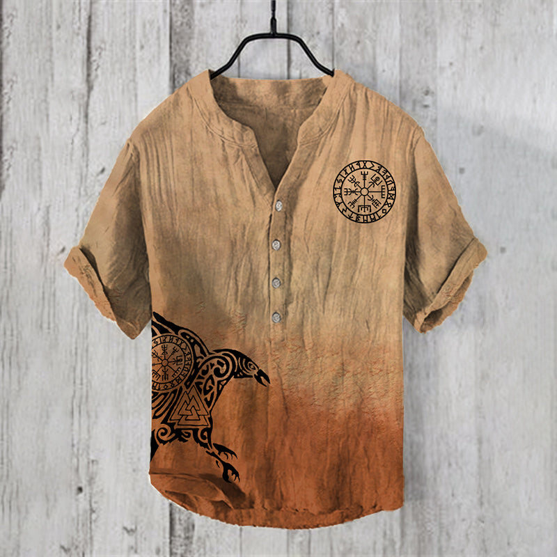 Men'S Viking Graphic Art Linen Blend Shirt
