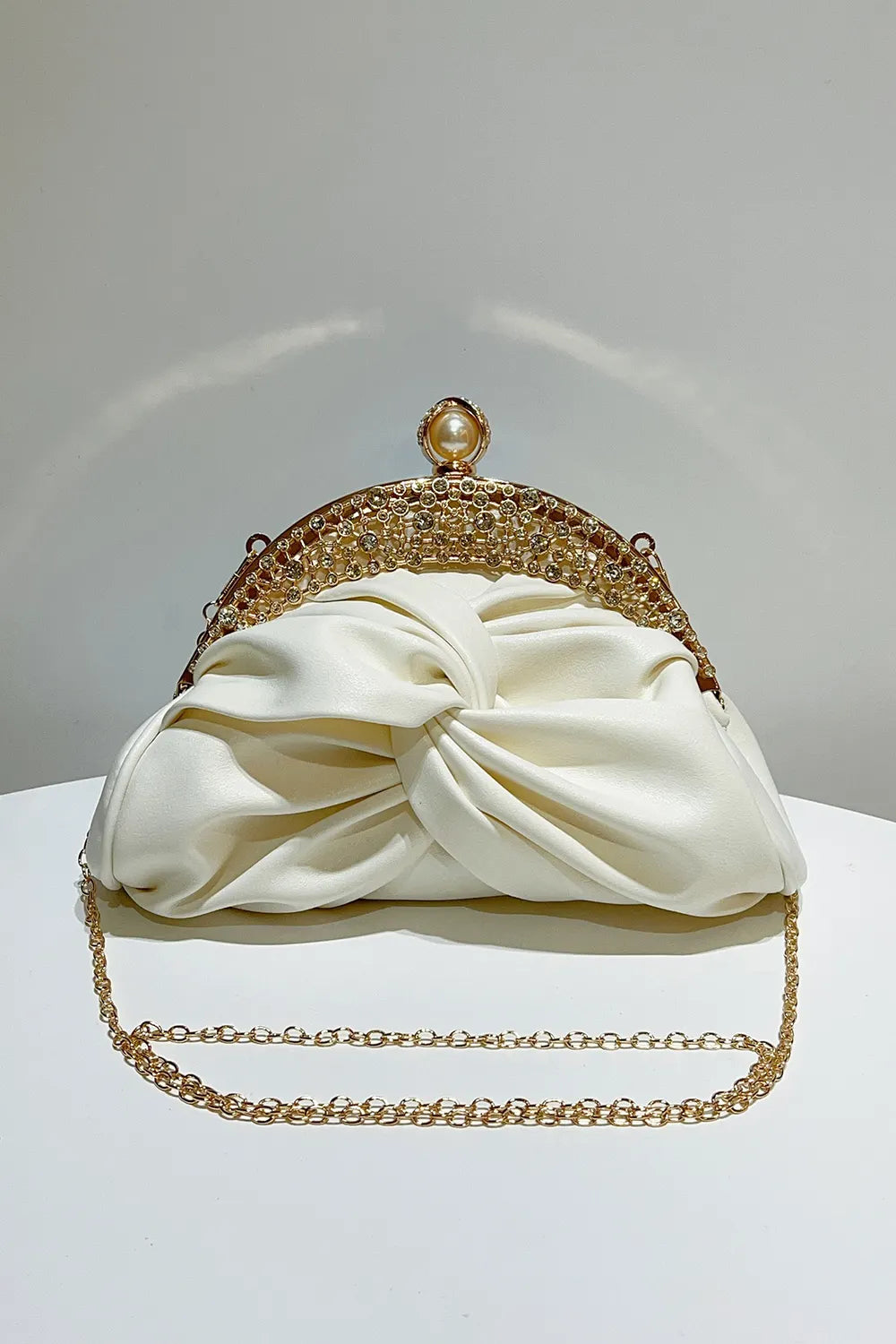 Rhinestone Embellished Ruched PU Leather Evening Clutch Bag