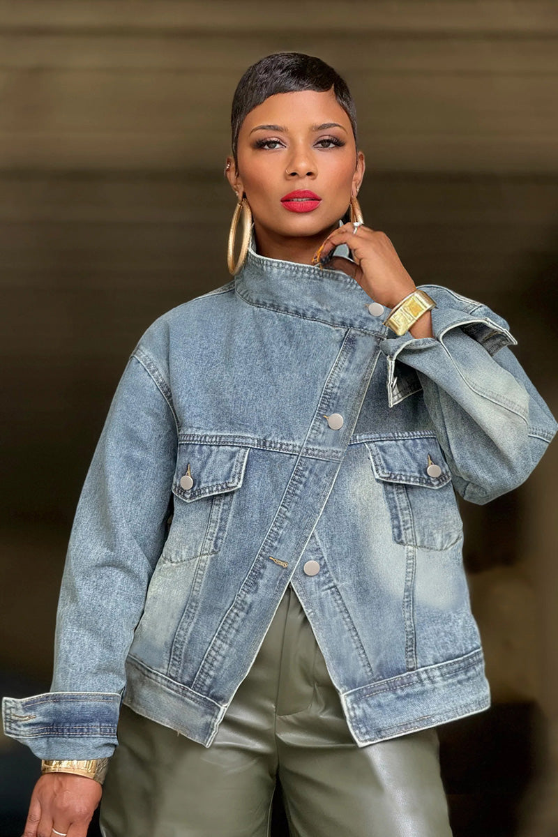 Women's Stand Collar Denim Short Jacket