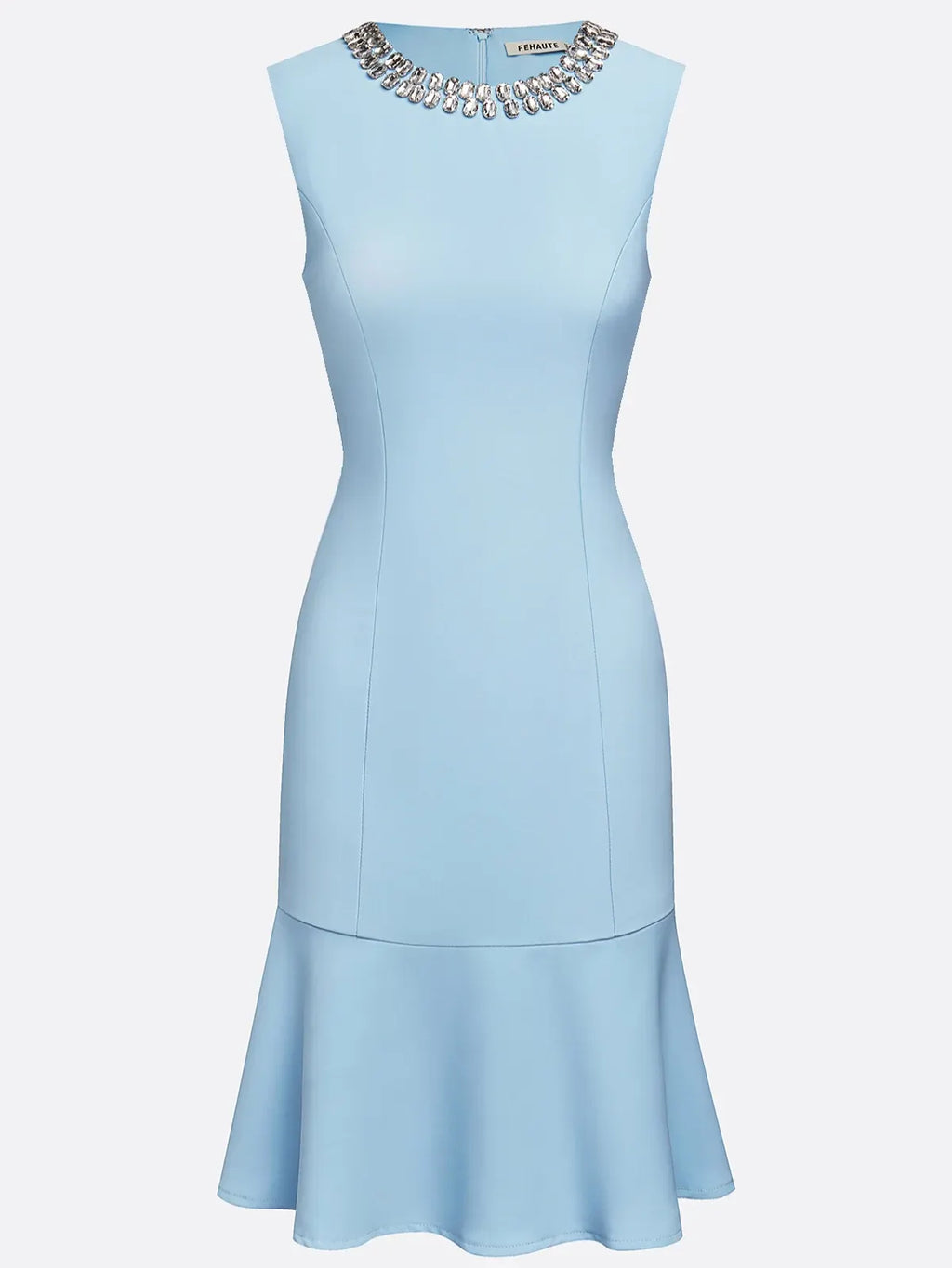 Light Blue Rhinestone Classic Crew Neck Sleeveless A-Line Mini Homecoming Dress
