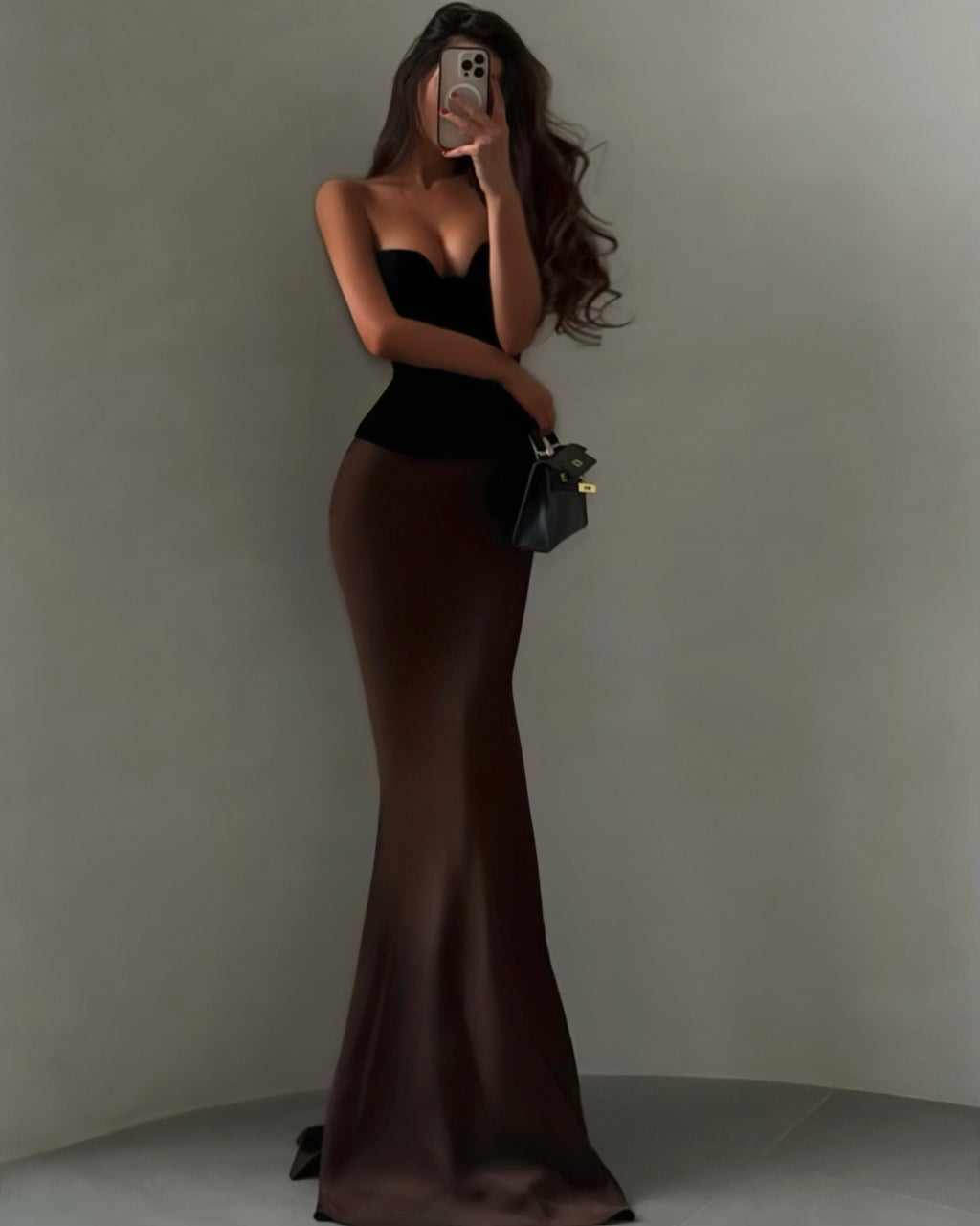 Cocoslly Strapless Sweetheart Sleeveless Long Mermaid Prom Dress | Black And Brown Satin CO0069