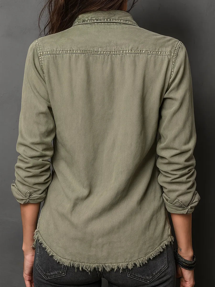 Vintage Pockets Long Sleeve Washed Blouse
