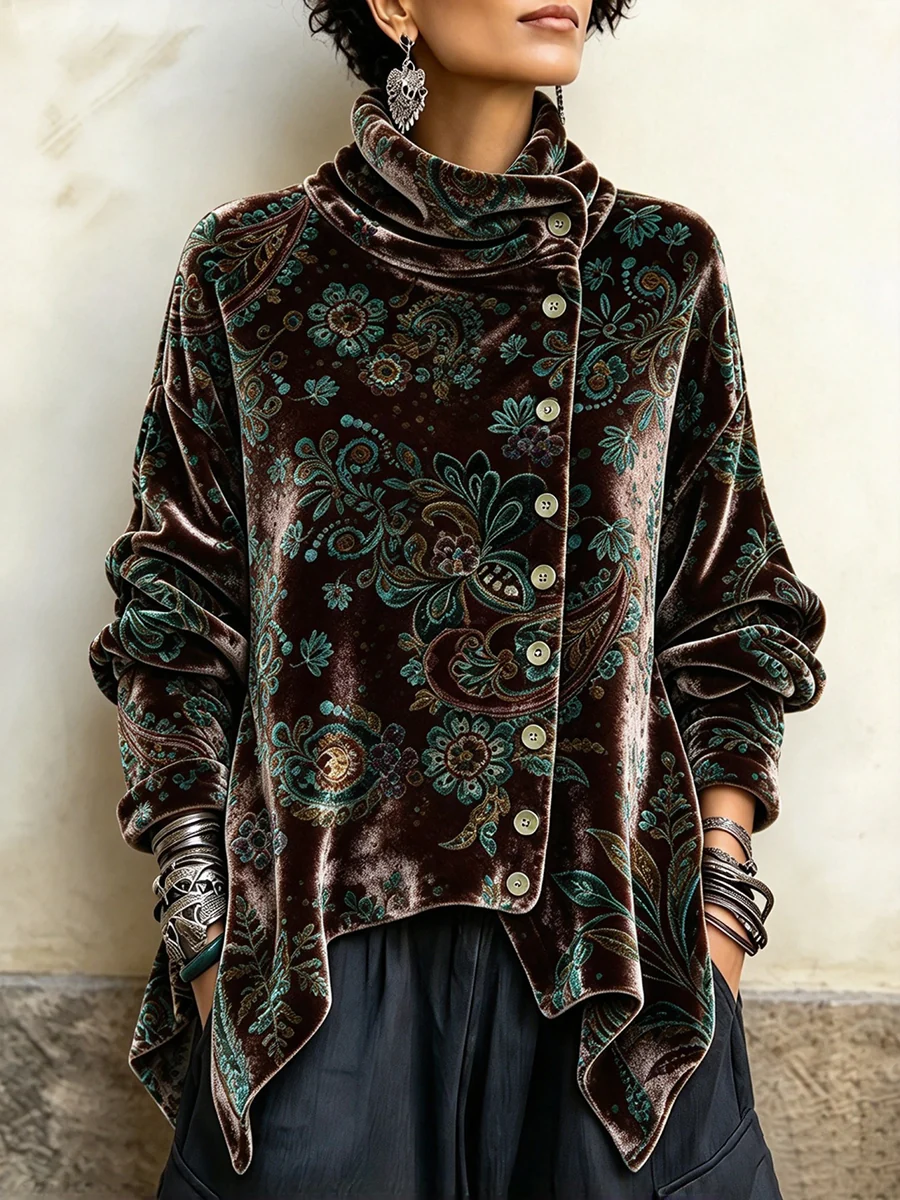 🤲LAST DAY SAVE 49% 🐆 Leopard Velvet Asymmetrical Button Top – Cozy, Flattering & Effortlessly Chic