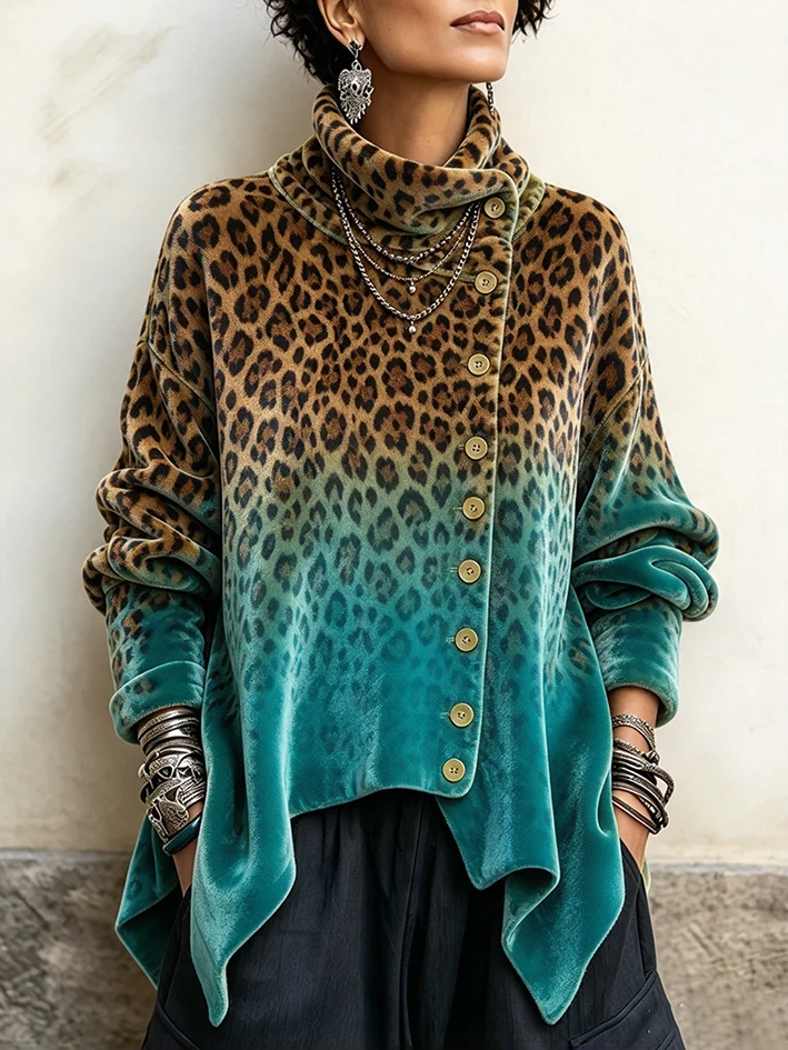 🤲LAST DAY SAVE 49% 🐆Purple Velvet Floral Rose Top – Asymmetrical Button & Cowl Neck