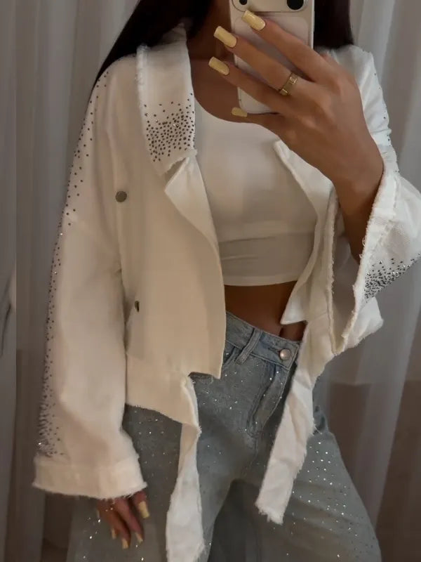 Rhinestone Fringe Denim Jacket