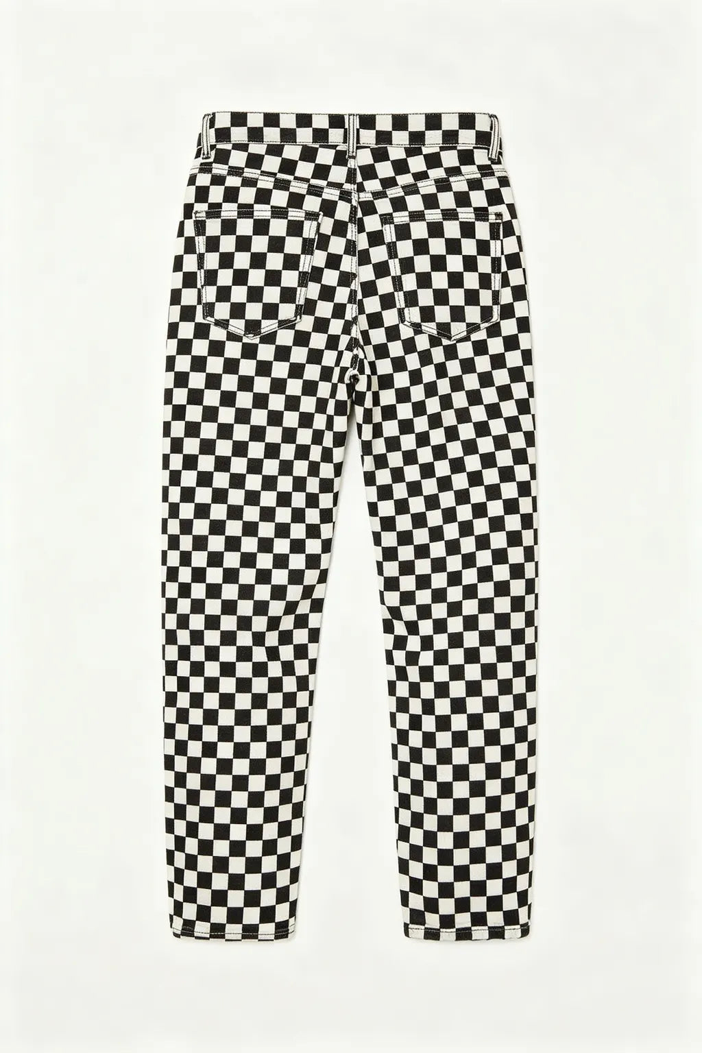 Women's Checkered Print Denim Barrel Pants