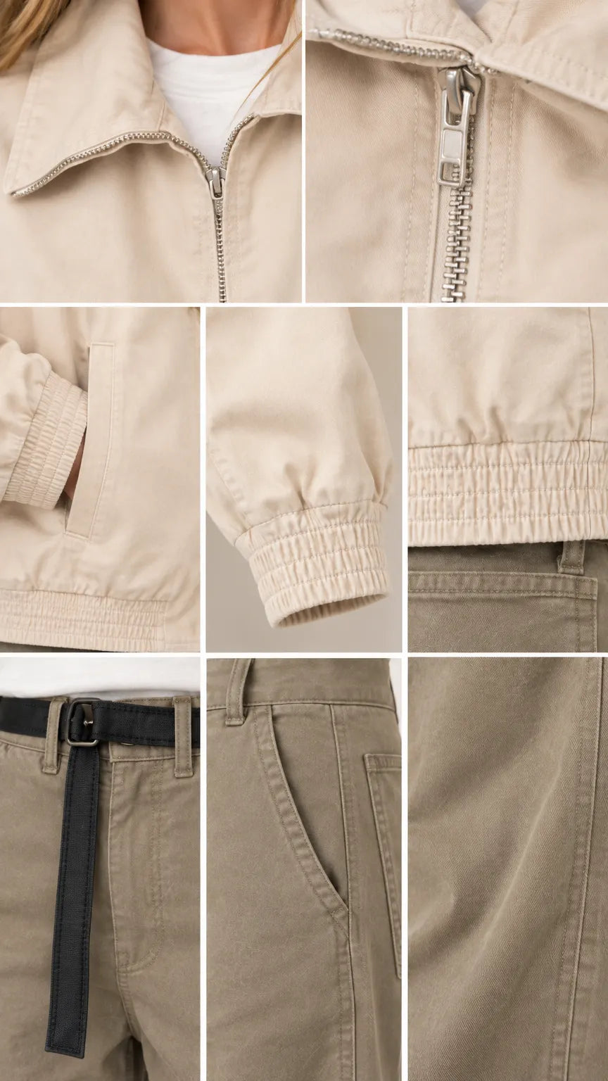 Women's Zip-Front Bomber Jacket and Wide-Leg Cargo Pants Two-Piece Set