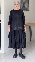 Black Asymmetric Pleated Midi Dress+Tops Set
