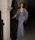 Glamorous Purple V-Neck Applique Mermaid Prom Dress YK0770