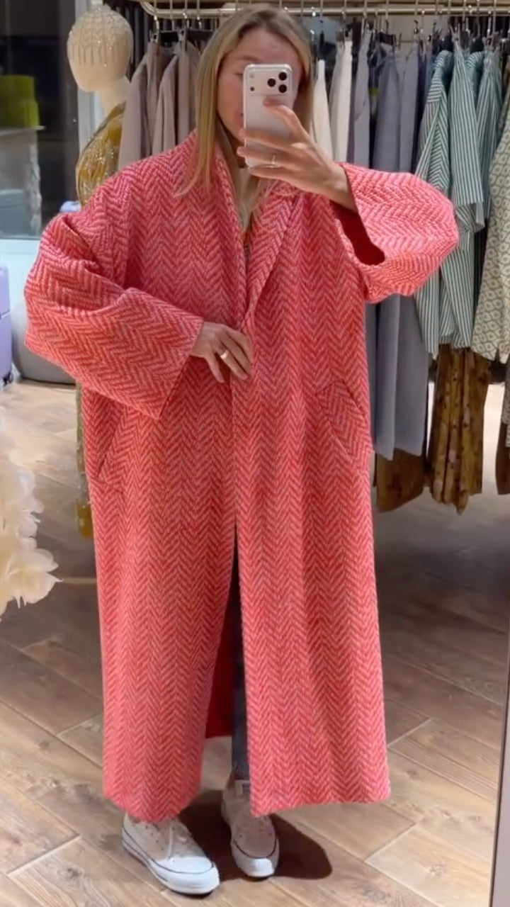 Oversized Herringbone Longline Coat