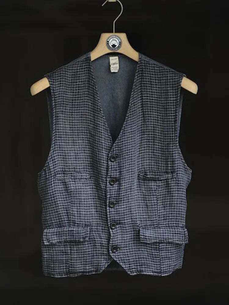 Men's Vintage Plaid Button Classics Casual Vest