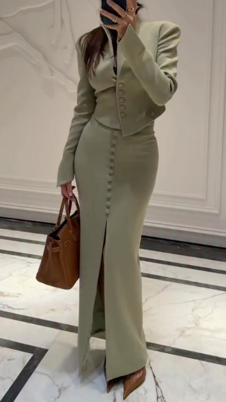 Tailored Blazer And Maxi Skirt Two Piece Set