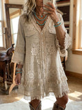 Women's Vintage Floral Art Print Tassel Patchwork Casual Dress