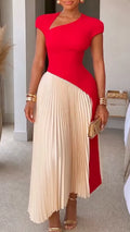 Red And Beige Color Block Pleated Two‑Piece Set