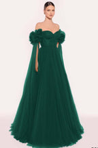 Tulle Off the Shoulder Sweetheart Long Prom Dress With Pleated WQ0206