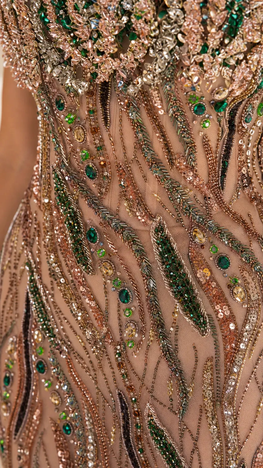 Strapless Beaded Mermaid Evening Gown with Sequin Embellishments