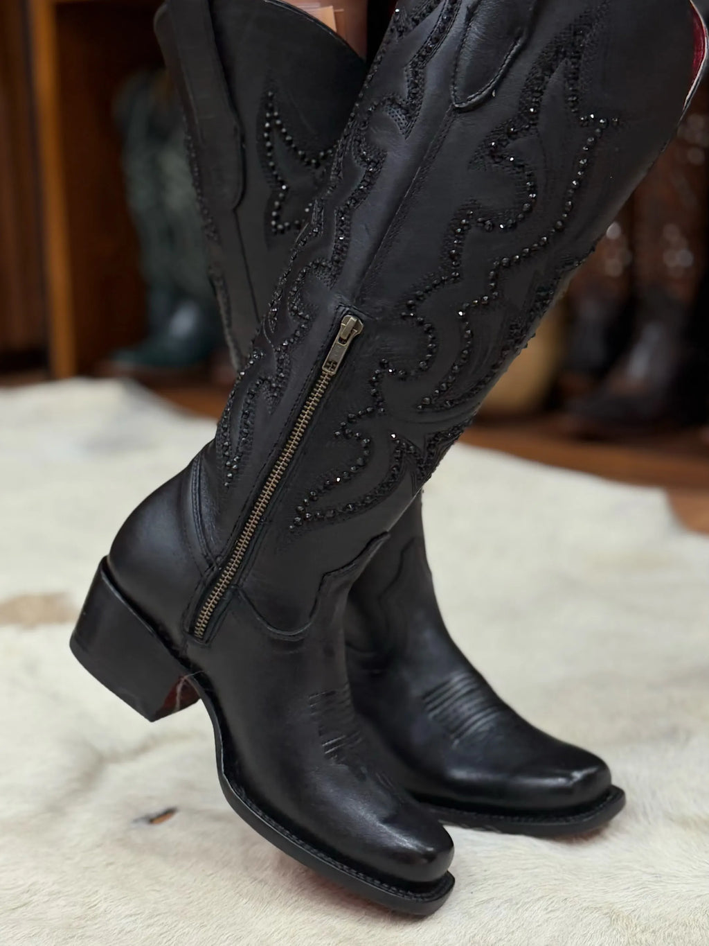 Rhinestone Embroidered Tall Cowboy Boots