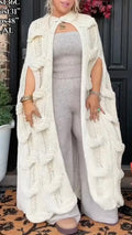 Ivory Sculptural-Texture Long Knit Cape Cardigan