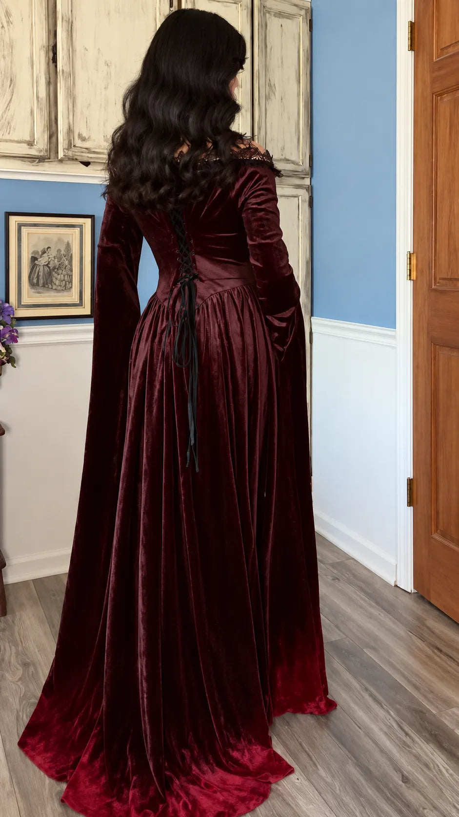Burgundy Off-Shoulder Velvet Gown
