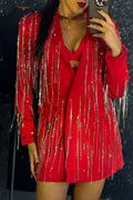 Red Blazer Jacket With Sparkling Rhinestone Fringe