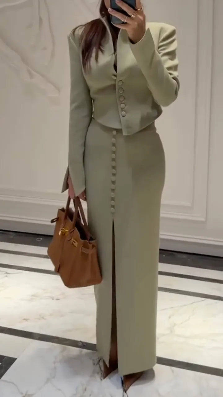 Tailored Blazer And Maxi Skirt Two Piece Set