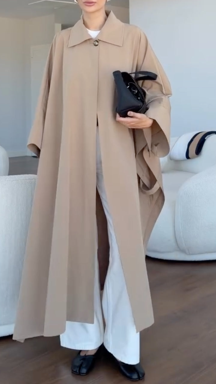 Cape-Sleeve Maxi Trench Coat