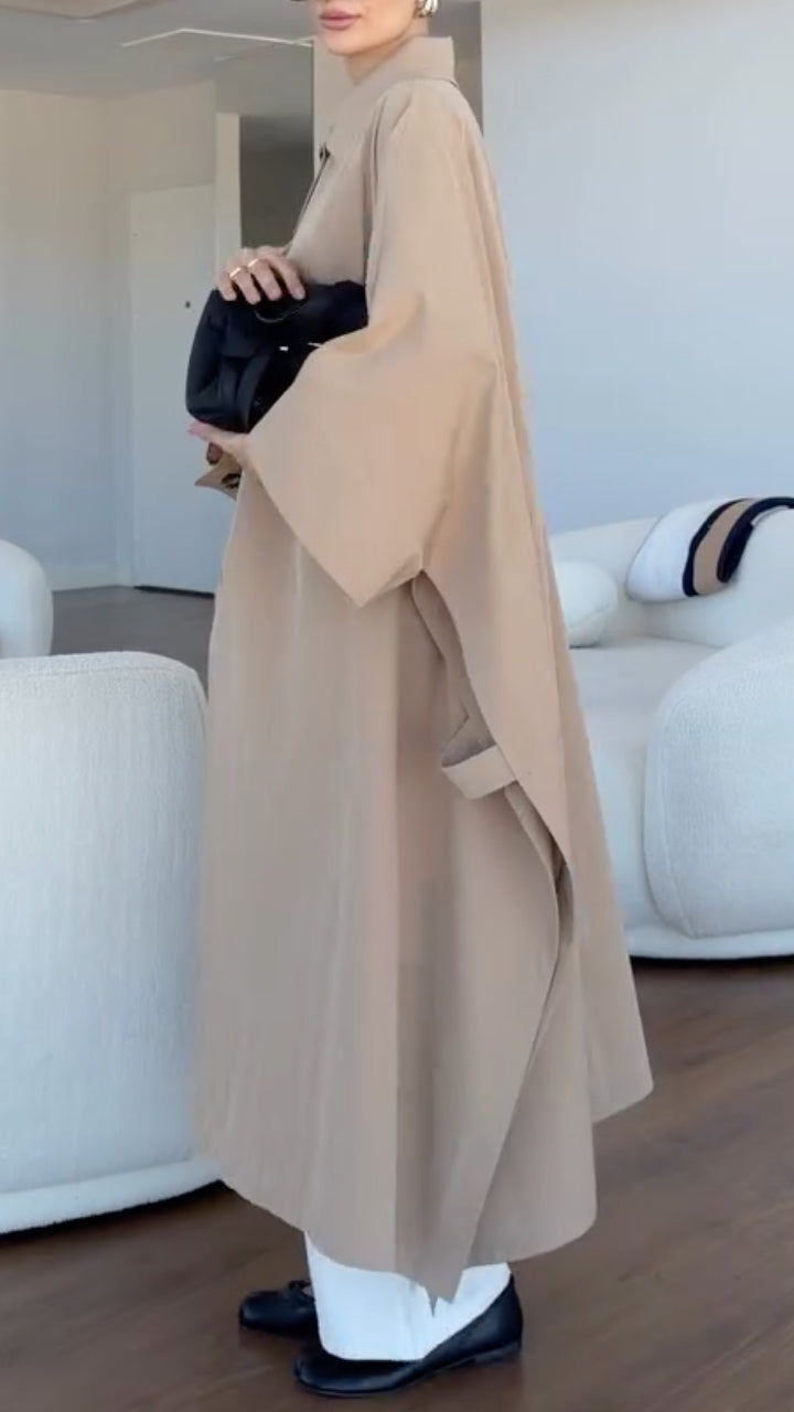Cape-Sleeve Maxi Trench Coat