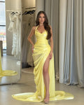 Chic Halter Sleeveless Long High Split Prom Dress With Pleated YK0277