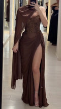 Draped Cape Sleeve Evening Gown