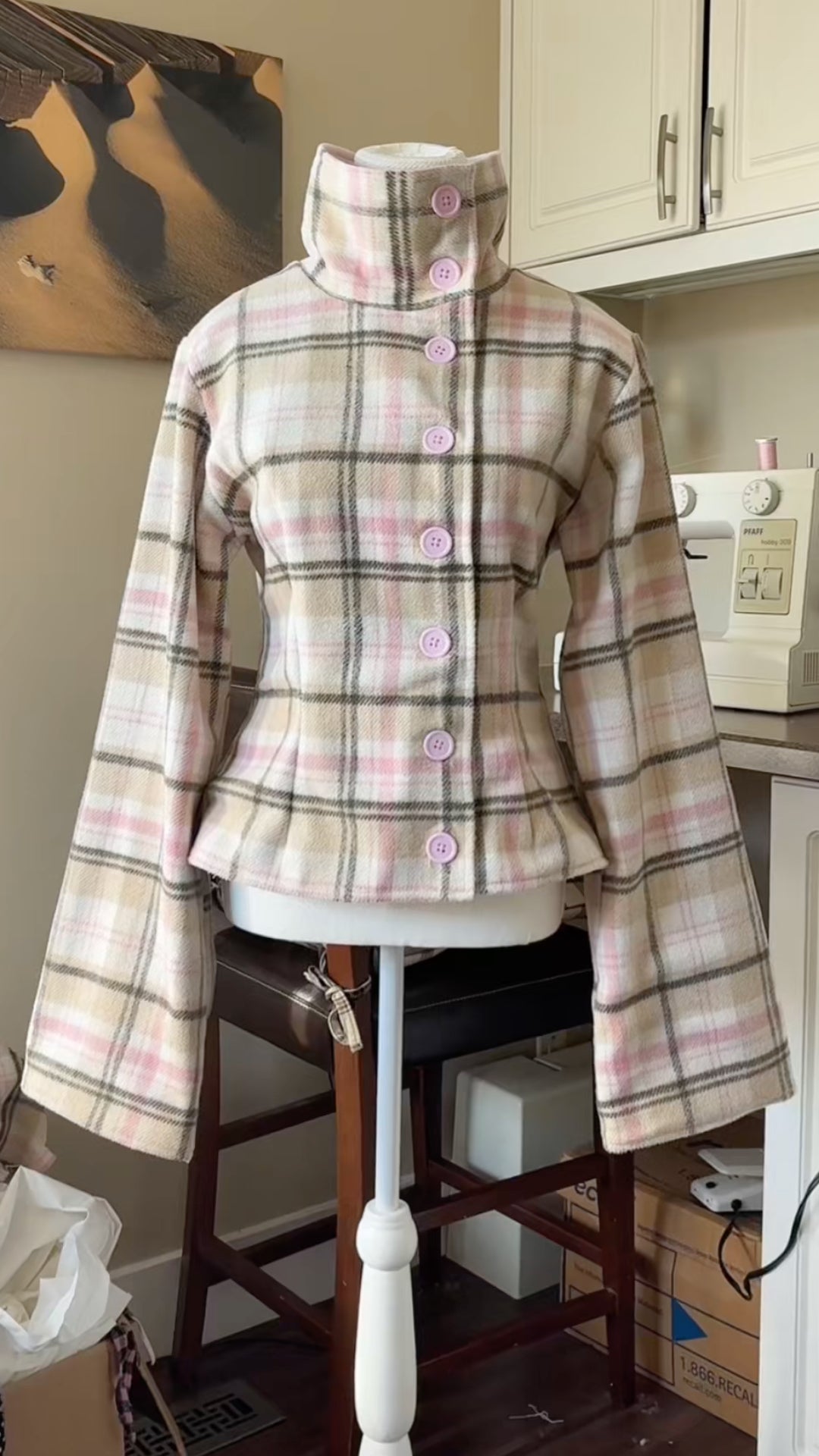 Soft Plaid High-Neck Jacket