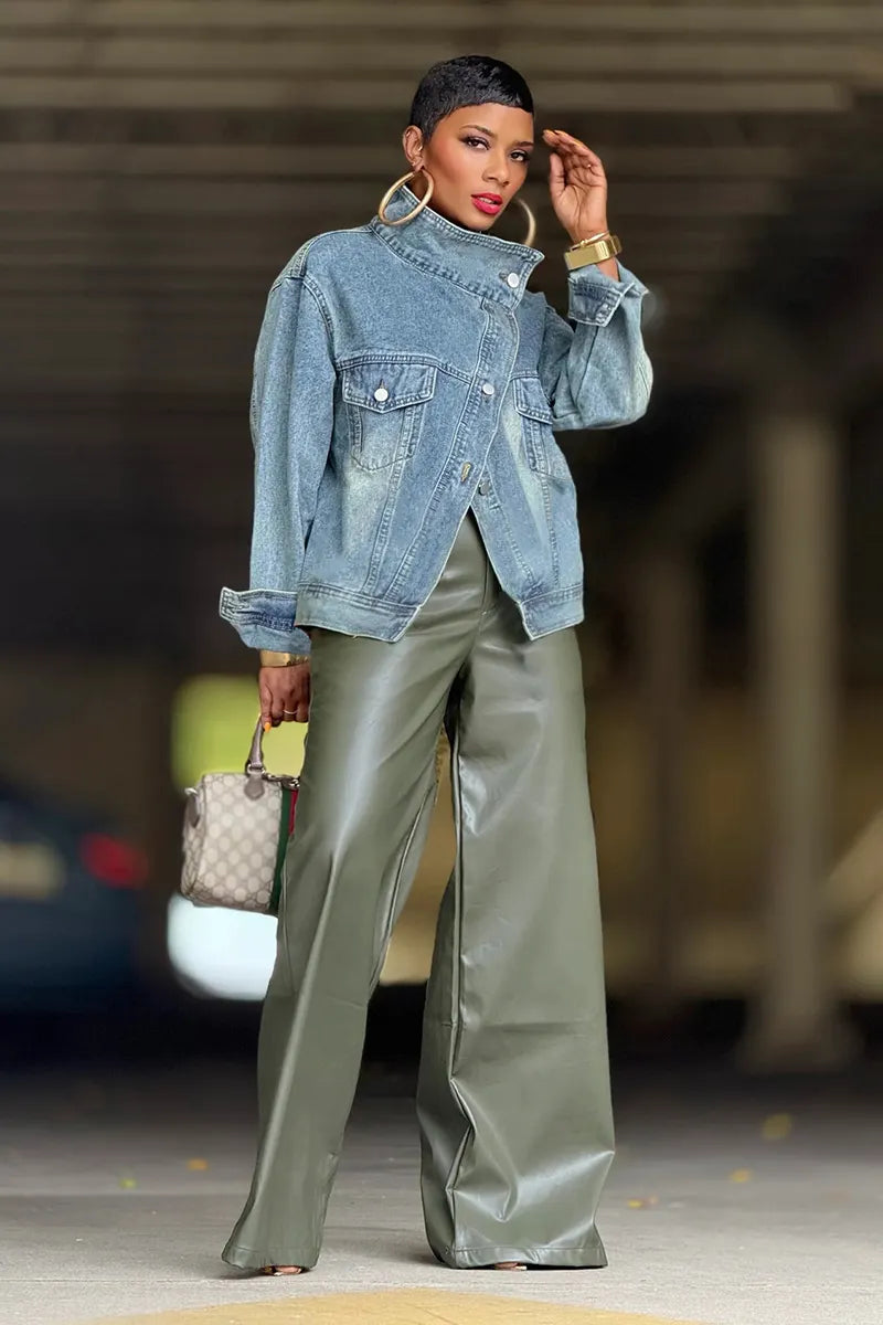Women's Stand Collar Denim Short Jacket