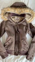 Denim Hooded Jacket With Faux Fur Trim