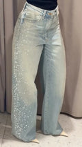 Light Wash Gradient Rhinestone Wide Leg Jeans