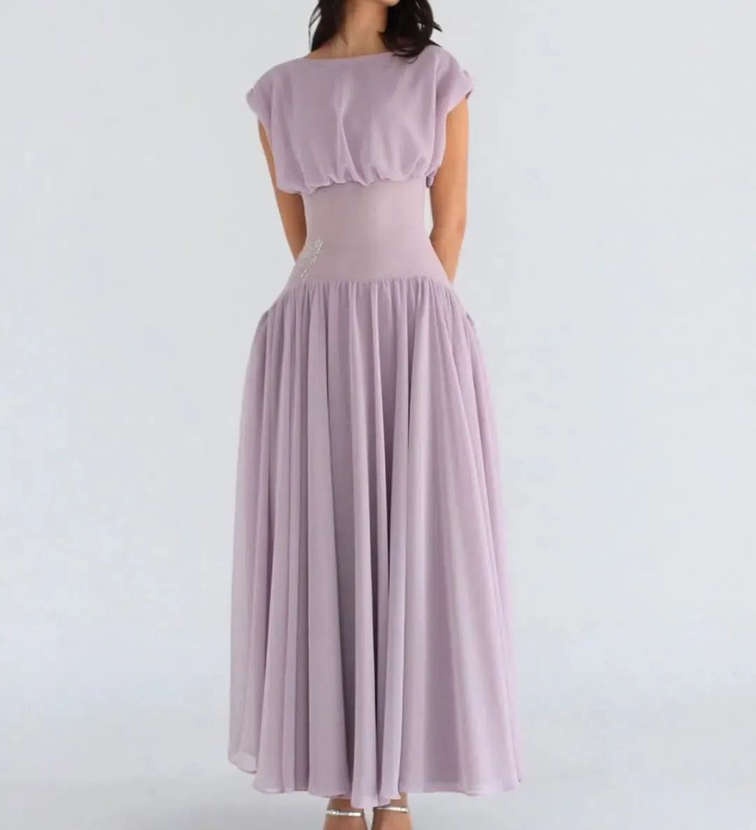 Cocoslly Bateau Simple Summer Sleeveless Long Prom Dress With Beadings | Lilac Chiffon ZT0652