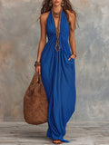 Elegant & Minimalist Halter-neck Cotton-linen Maxi Dress