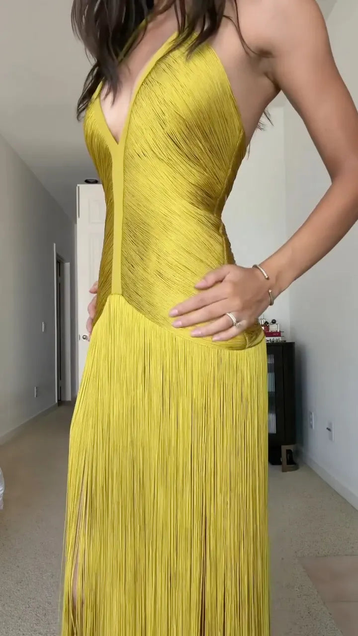 Fringe Halter Maxi Dress