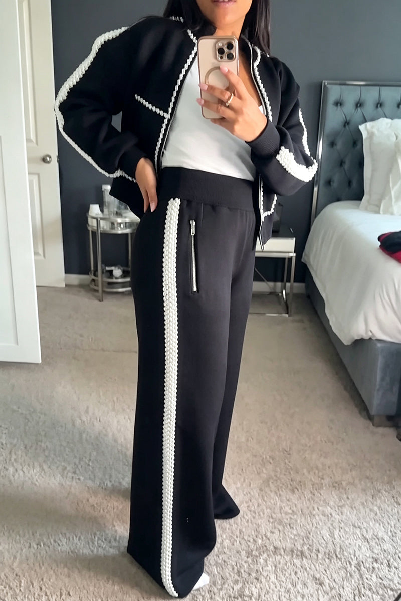 Women's Casual Beads Decoration Short Jacket or Pants